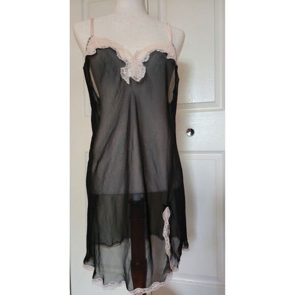 Victoria's Secret Sz Large Black Blush Pink Lace Lingerie Slip Sheer Nightgown - Picture 7 of 16